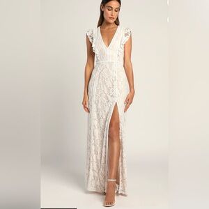 COPY - Lulus This Moment in Time White Lace Ruffled Maxi Dress‼️NWT